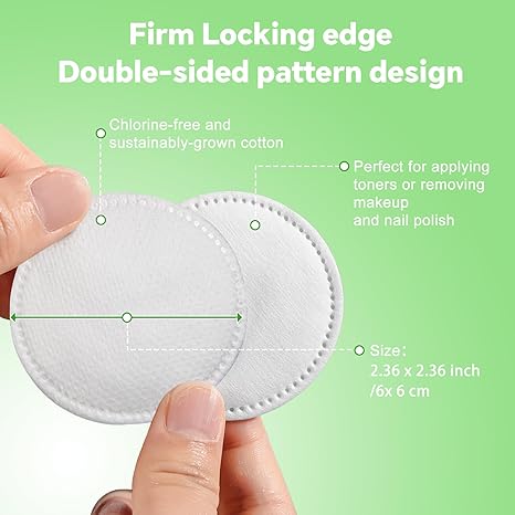 Lazyweek Cleaning cotton Cotton Rounds for Face Pure & Natural Cotton Pads for Face Hypoallergenic & Lint-Free Makeup Remover Pads Dual Texture Soft Face Pads for Sensitive Skin