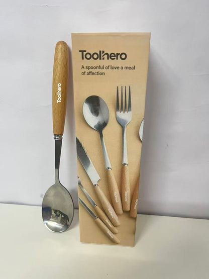 [Toolhero Spoons being tableware]——Toolhero Wooden Handle Stainless Steel Spoon - Durable Tableware for Home & Dining