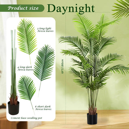 Daynight Artificial plants,other than Christmas trees,6ft(180cm) Artificial Palm Tree for Home Decor, 6 Feet Faux Plant Fake Silk Tropical Kentia Areca Trees with Pot for Indoor Outdoor House Living Room Office Porch Garden (6 ft Tall)