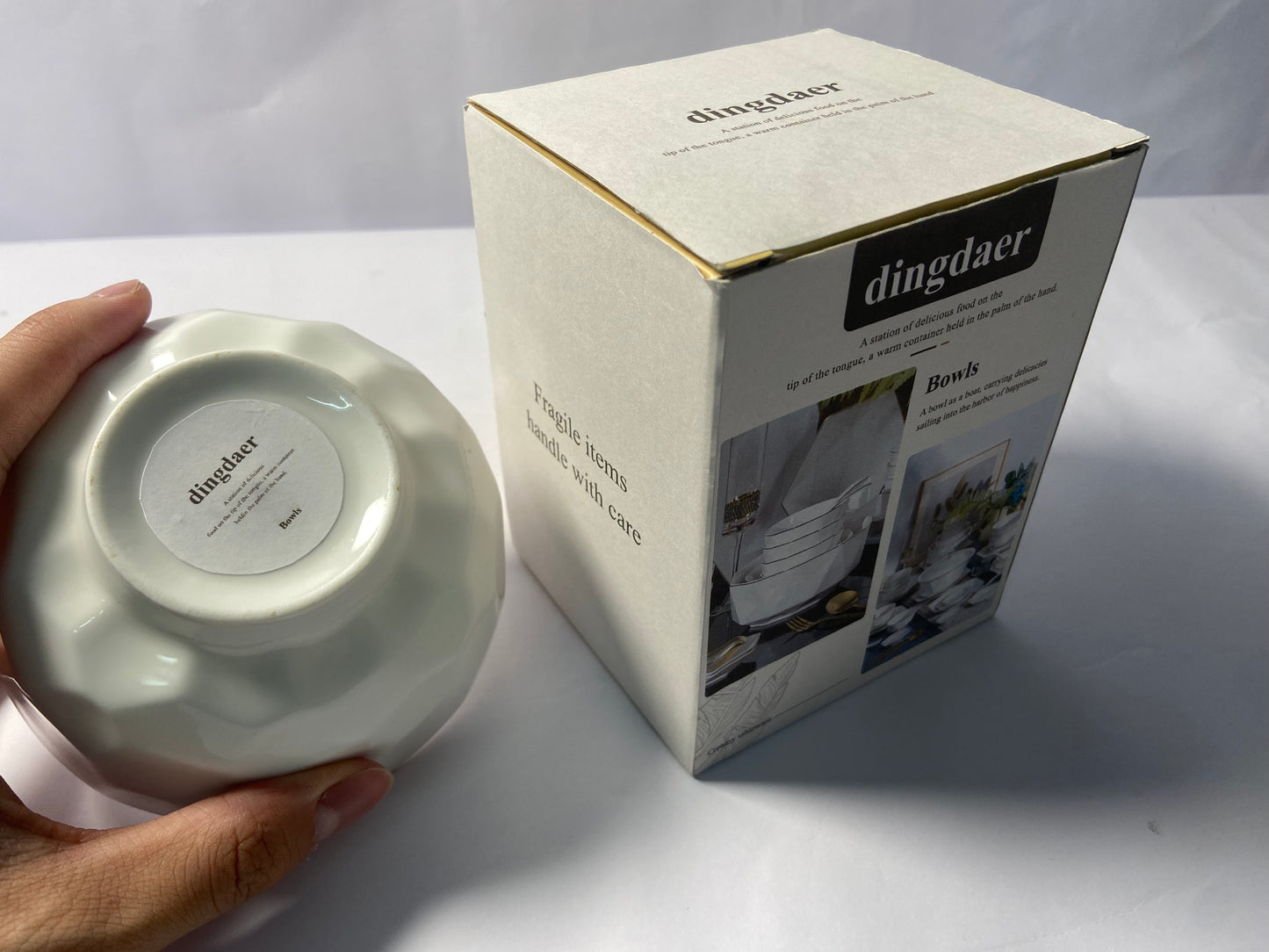 dingdaer Bowls Small Bowls, 10 OZ Ceramic Dessert Bowls, for Kitchen, Side Dishes, Ice Cream Rice Soup Snack Cereal (White Flowers)