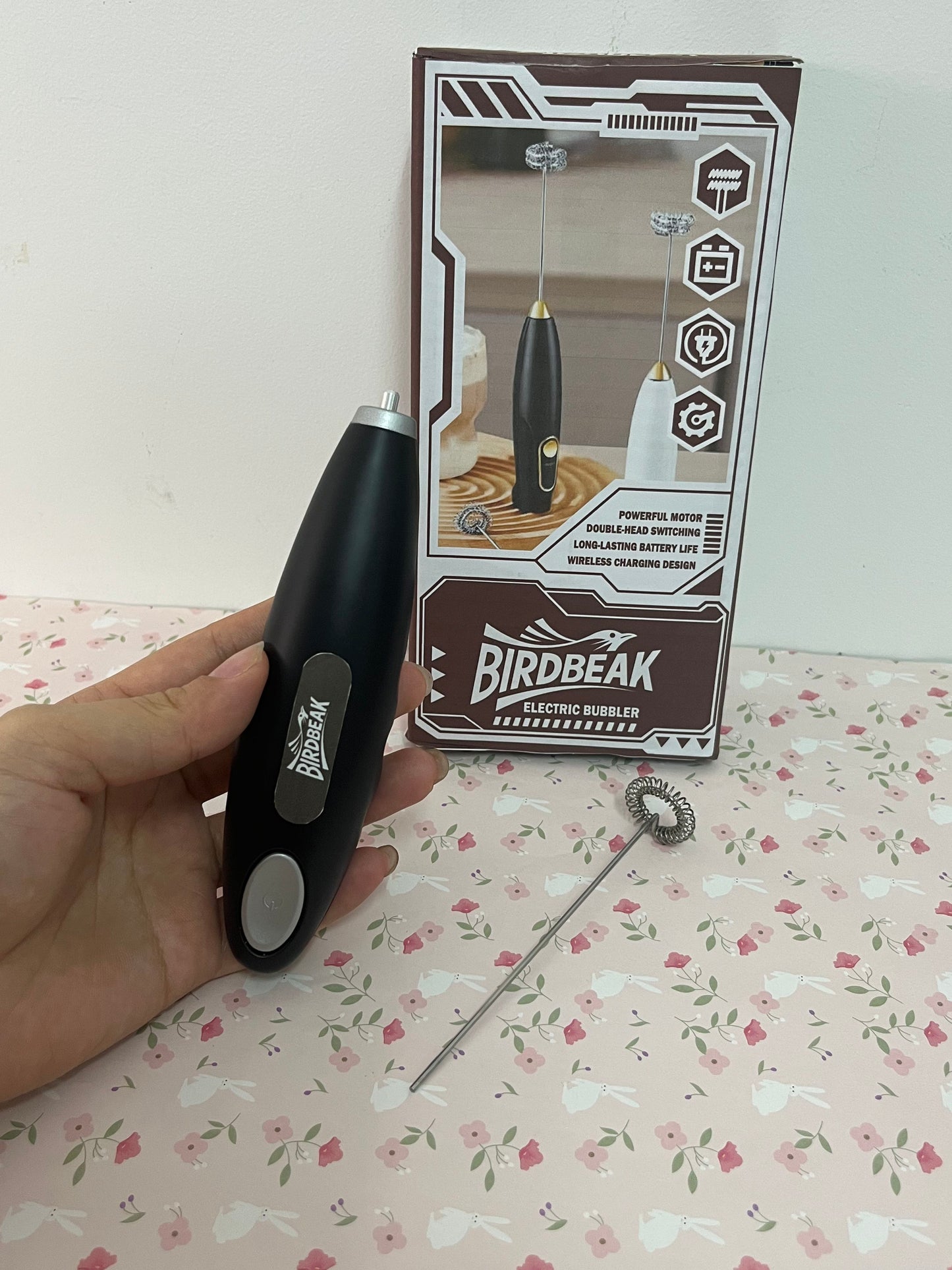 BIRDBEAK Black Handheld Milk Frother Wand for Coffee, Rechargeable Electric Whisk