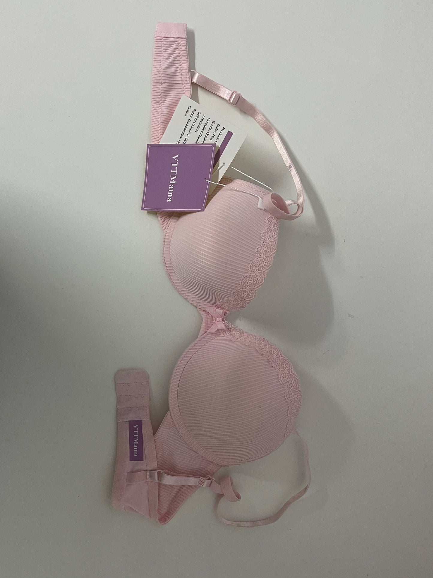 VTTMama Women's Underwear - Pink Ribbed Cotton Bra with Lace Trim, Comfortable & Supportive, Breathable Skin-Friendly Daily Lingerie