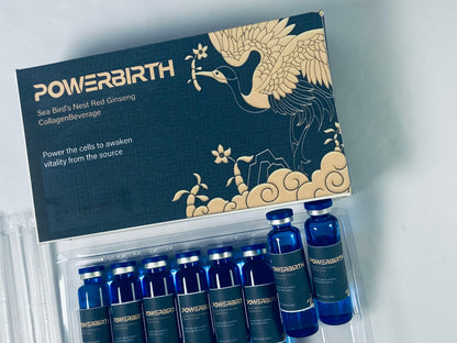 POWERBIRTH Nutritional supplement in the nature of a nutrient-dense, protein-based drink mix Bird's Nest Extract, Fucoidan Extract, CoQ10, and Vitamins