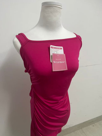 Wearose Pink Sleeveless Dress - Asymmetric One-Shoulder with Side Ruching