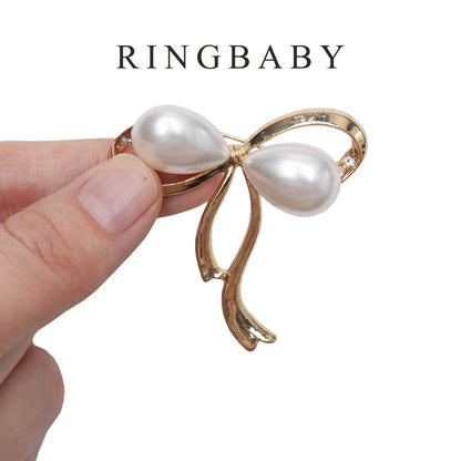 RINGBABY Brooches for clothing,Elegant Bowknot Imitation Pearl Brooch Dress Suit Bag Embellished Pins for Wedding Jewelry or Gifts