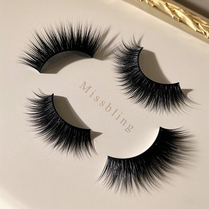 Missbling False eyelashes 8 Pairs Wispy Faux Mink Lashes Fluffy Eye Lashes Natural Look 5D Volume 16mm Fake Eyelashes Pack
