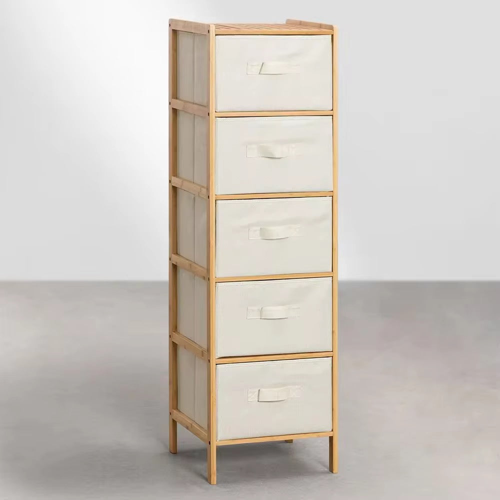 MISSHAPPY Non-metal fabric storage bin organizer,5 Tiers Bamboo Storage Cabinet with Fabric Bags Chest of Drawers