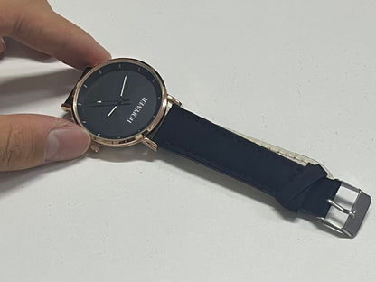 HOPEVER Minimalist Ultra-Thin Watch, Black Dial with Rose Gold Bezel, Comfortable Leather Strap, Unisex Quartz Wristwatch