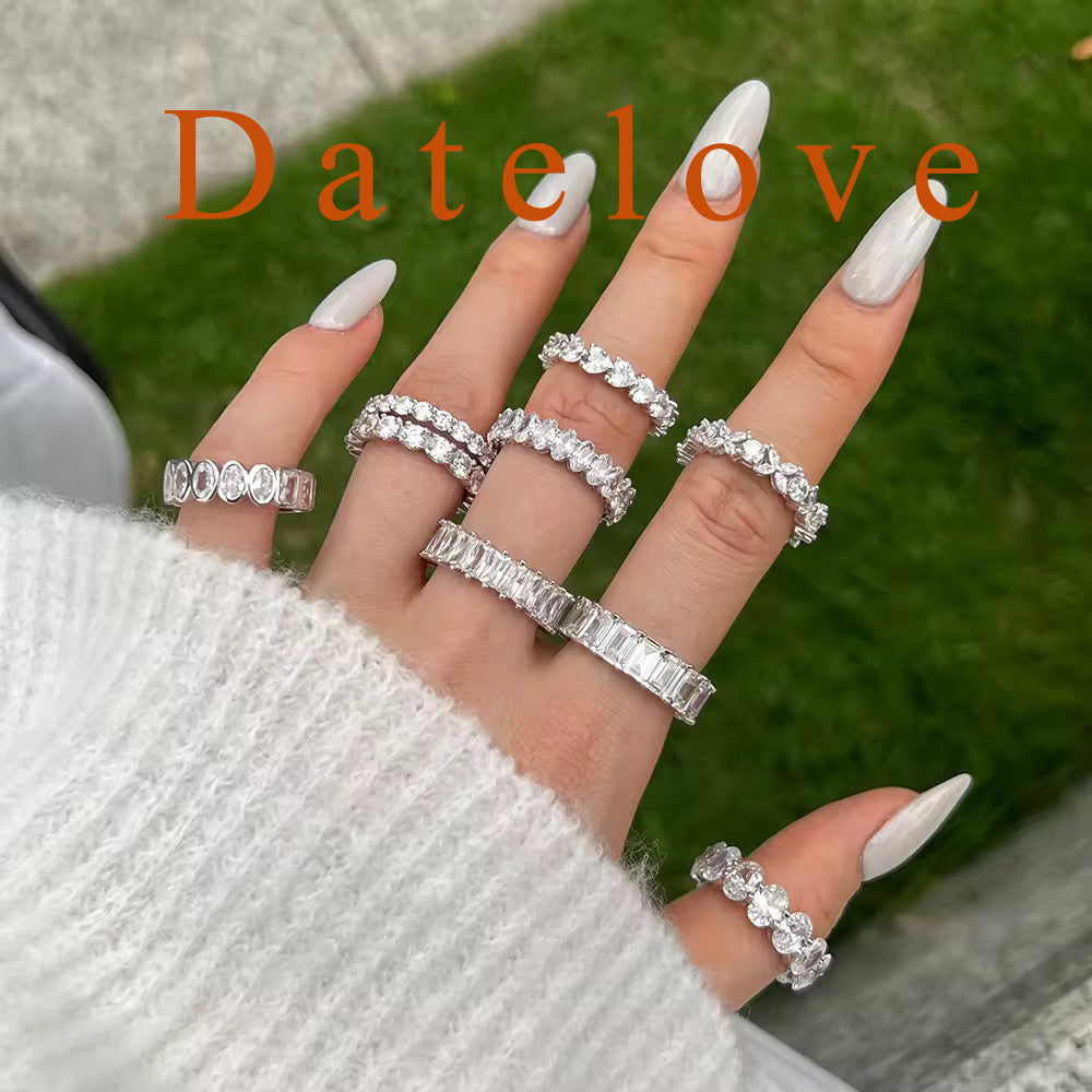 Datelove Rings [jewelry] White Gold Plated Cubic Zirconia Three-in-One Halo Wedding Engagement Promise Eternity Ring for Women