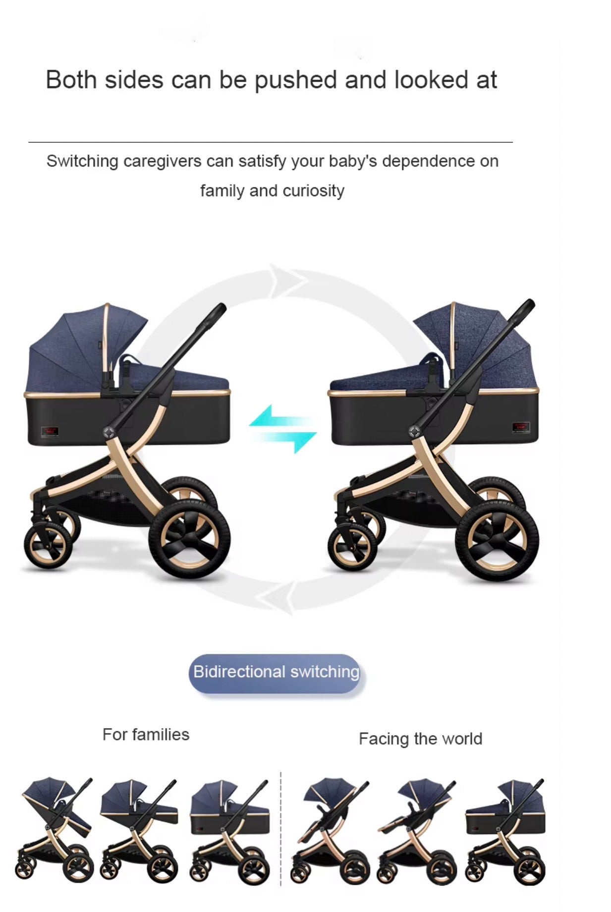 SPARKLION Baby strollers Newborns and up 2-in-1 Infant Newborn Toddler Pram Convertible Foldable Standard Baby Carriage for 0-36 Months Old Babies(Black)