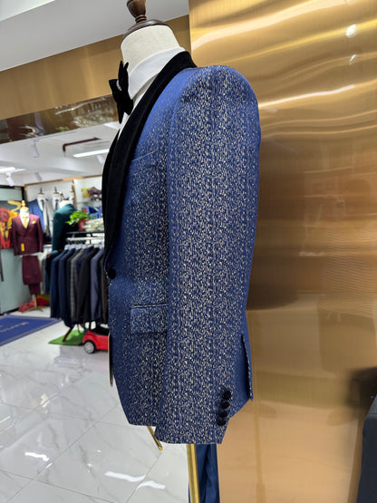 GLAMONIQUE Suits Men's Brilliant Silk Blazer for Casual Groom Party,Shawl Lapel One Button Suit Jacket