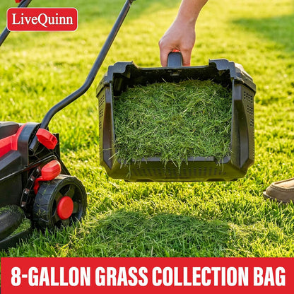 LiveQuinn Electric Lawn Mower, 13-Inch Cutting Width, 4 Adjustable Cutting Heights, 8-Gallon Grass Collection Bag, 3400RPM Brushless Motor, Home Yard Lawn Trimmer