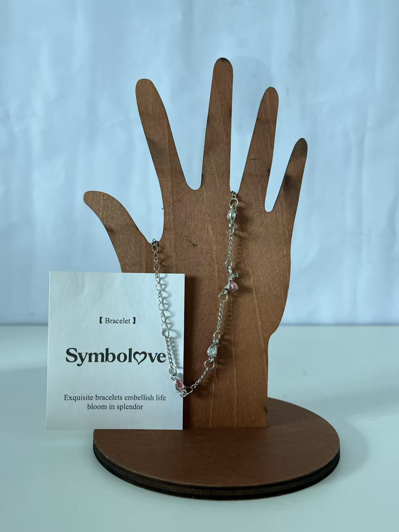 Symbolove Sweet Pink Diamond Heart Bracelet, Delicate Hand Jewelry with Unique Design, Gift for Girlfriend and Best Friend