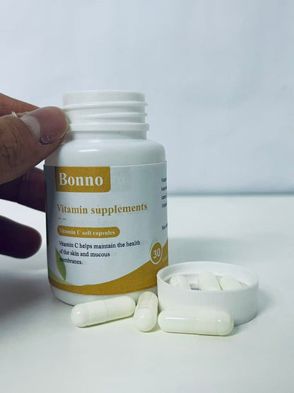 Bonno Vitamin C Capsules (30 Count) - High-Potency Vitamin C Supplement for Skin & Mucous Membrane Health, Easy-to-Absorb, Preservative-Free Daily Antioxidant Support