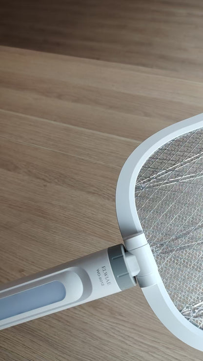 ELWIAE Foldable & Telescopic Electric Mosquito Swatter, 2-in-1 UV Mosquito Killer Lamp, Rechargeable Fly Zapper with 3-Layer Safety Mesh, Long-Lasting Lithium Battery, Base & LED Light, Physical Pest Control for Home Use
