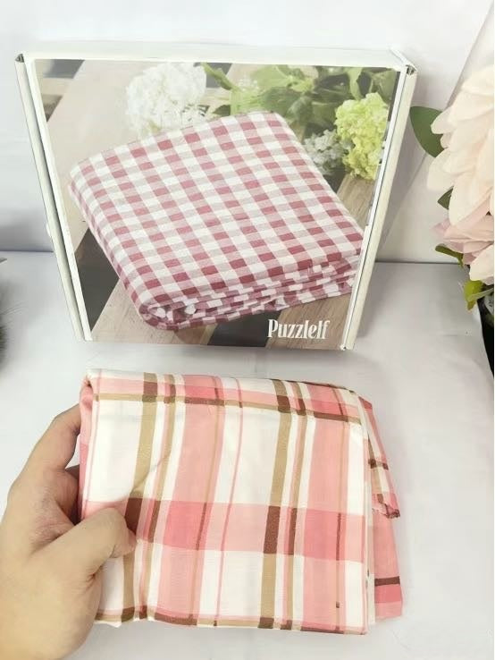 Puzzlelf  Red Gingham Queen Bedsheets, Soft Brushed Microfiber Plaid Queen Bed Sheets