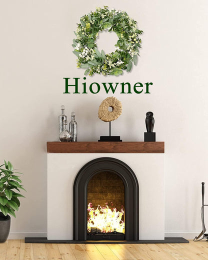 Hiowner Artificial wreaths,Artificial Spring Summer Greenery Wreaths for Front Door Green Eucalyptus Leaf Wreath Decor Boxwood with Big Berries for Farmhouse Outside Year Round