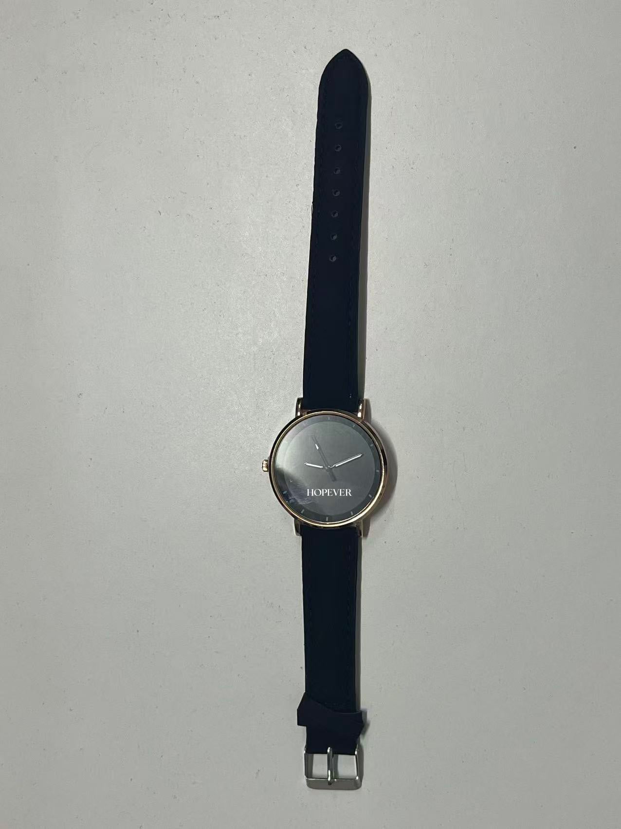 HOPEVER Minimalist Ultra-Thin Watch, Black Dial with Rose Gold Bezel, Comfortable Leather Strap, Unisex Quartz Wristwatch