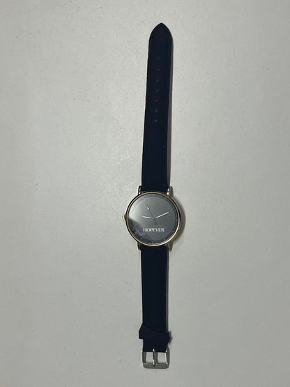 HOPEVER Minimalist Ultra-Thin Watch, Black Dial with Rose Gold Bezel, Comfortable Leather Strap, Unisex Quartz Wristwatch
