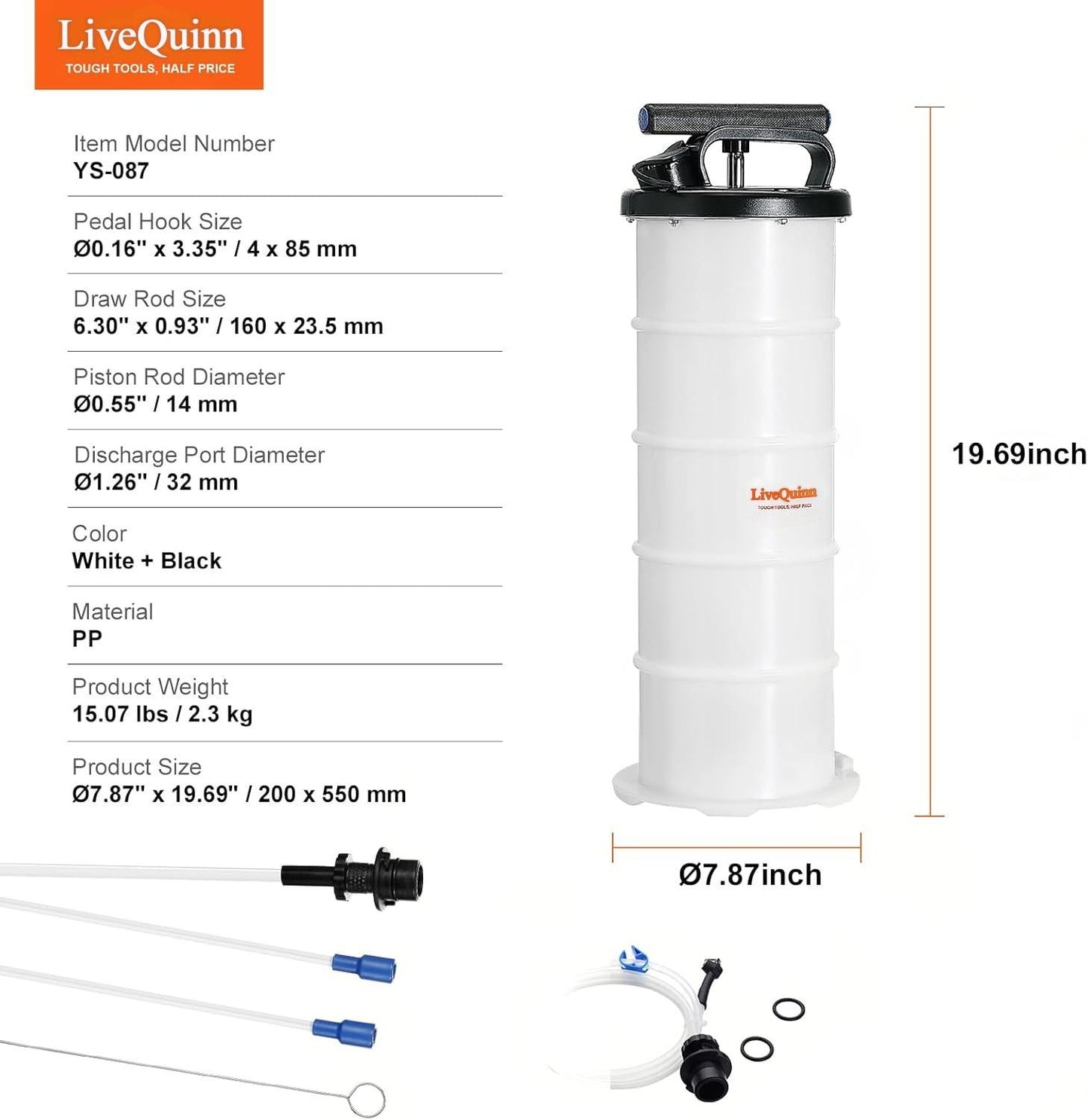 LiveQuinn Manual Suction Pump, Car Oil Extractor, Multi-Functional Fluid Transfer Pump with 4 Ultra-Long Tubes, Compatible with Cars/Motorcycles/Farm Equipment (Model YS-087)