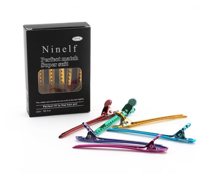 Ninelf Hair clamps,9.5cm 6 Color Salon Section Hair Duckbill Clips Metal Duck Bill Hair Clip for Hairstyling