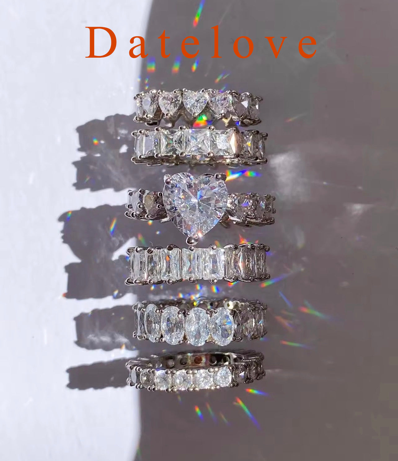 Datelove Rings [jewelry] White Gold Plated Cubic Zirconia Three-in-One Halo Wedding Engagement Promise Eternity Ring for Women