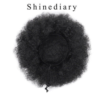 Shinediary Wigs Afro Puff Drawstring Ponytail For Black Women, 8 Inch Nature High Puff HairStyle With Clip Black Curly Afro Messy Hair Bun Synthetic Updo Hair for Women,Girls(1B)