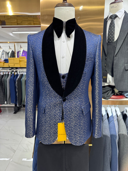 GLAMONIQUE Suits Men's Brilliant Silk Blazer for Casual Groom Party,Shawl Lapel One Button Suit Jacket