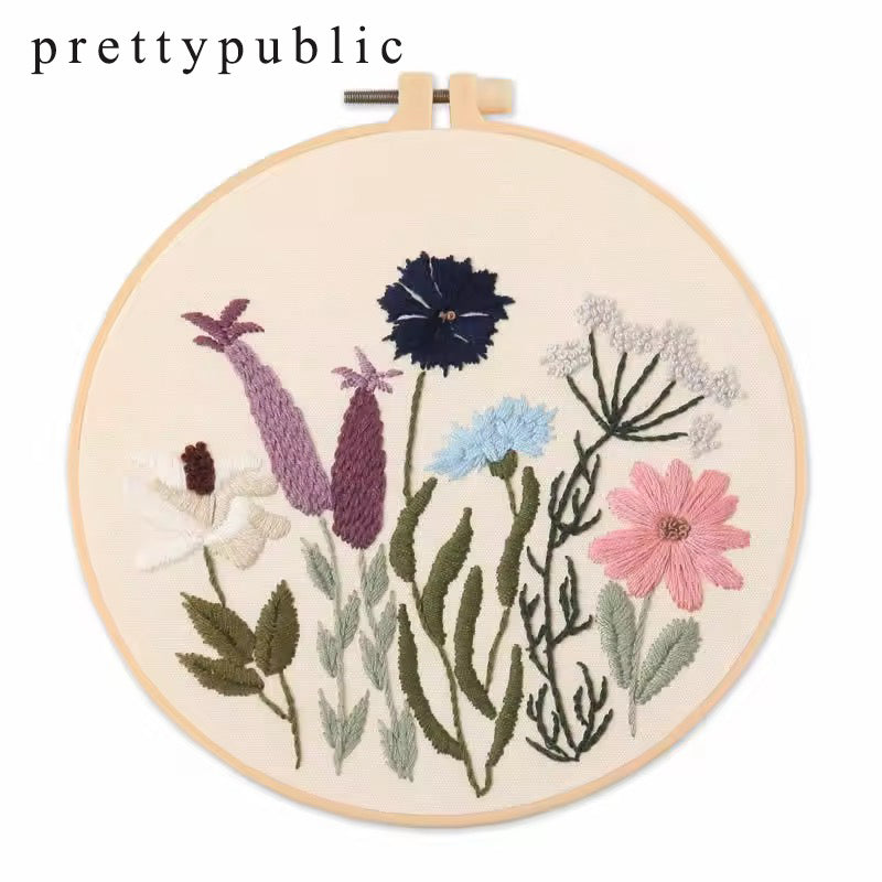 prettypublic Embroidery,4 Sets Cross Stitch Kits for Beginners with Stamped Flower Pattern, Starter Kits for Adults Hand Craft Lover with Embroidery Hoop, Instructions and Threads