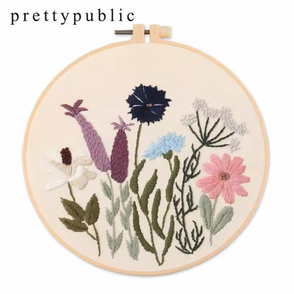 prettypublic Embroidery,4 Sets Cross Stitch Kits for Beginners with Stamped Flower Pattern, Starter Kits for Adults Hand Craft Lover with Embroidery Hoop, Instructions and Threads