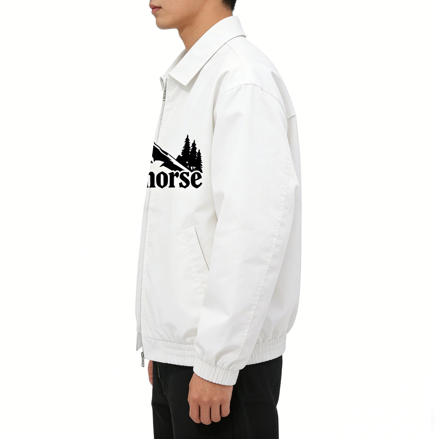 Southorse Men's Outdoor Mountain Print Anoraks Jacket, Loose Turn-Down Collar Zip-Up Casual Coat, White
