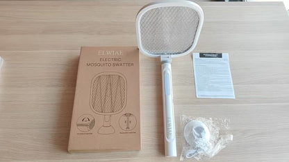 ELWIAE Foldable & Telescopic Electric Mosquito Swatter, 2-in-1 UV Mosquito Killer Lamp, Rechargeable Fly Zapper with 3-Layer Safety Mesh, Long-Lasting Lithium Battery, Base & LED Light, Physical Pest Control for Home Use