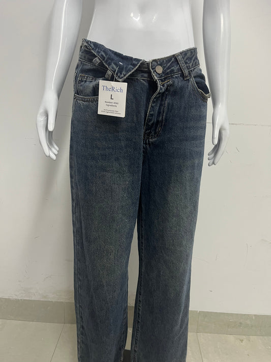 TheRich Vintage Washed Wide Leg Jeans for Women, High Waisted Relaxed Fit Straight Leg Denim Pants, Casual Versatile Trousers, Size L