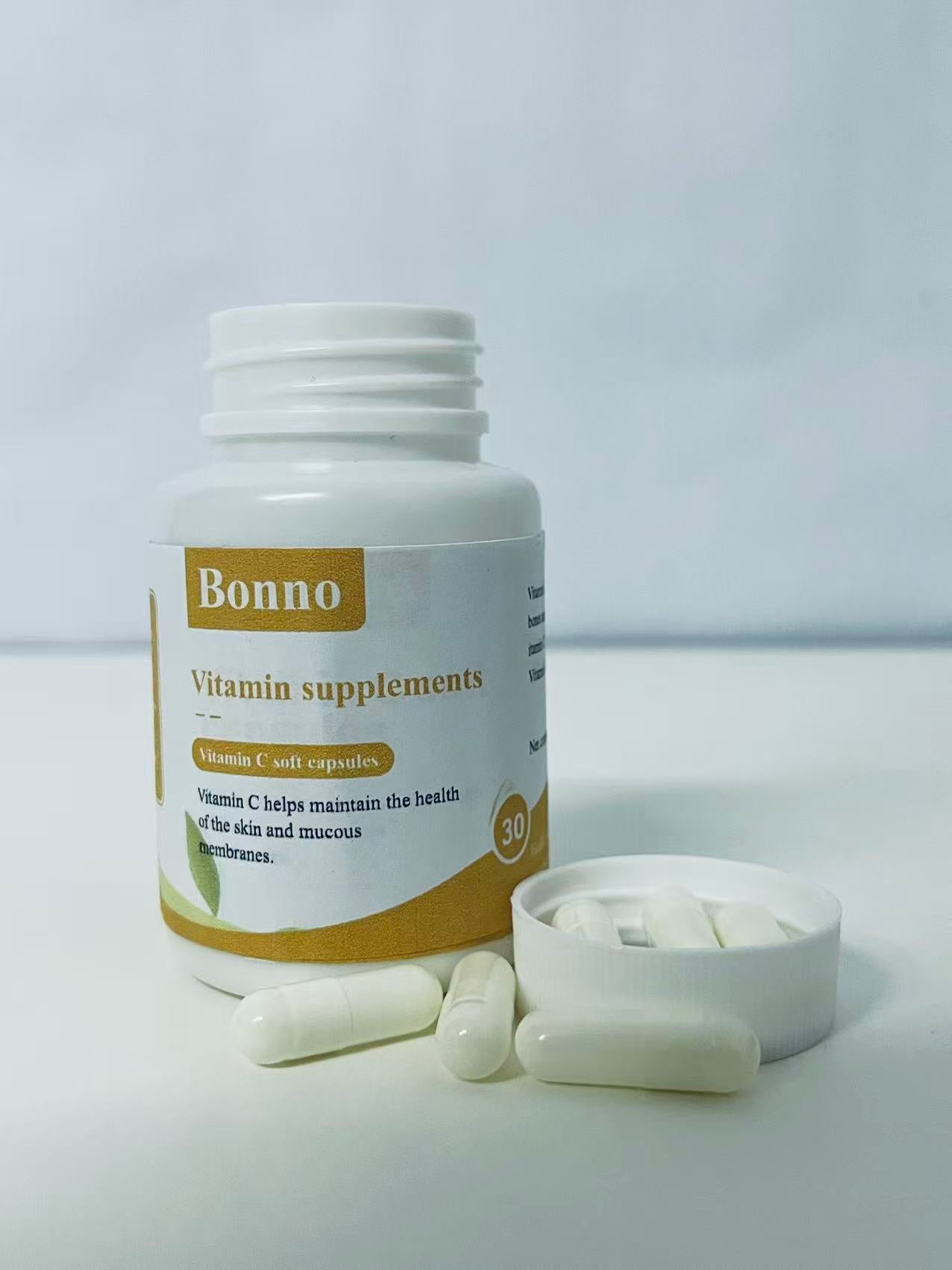 Bonno Vitamin C Capsules (30 Count) - High-Potency Vitamin C Supplement for Skin & Mucous Membrane Health, Easy-to-Absorb, Preservative-Free Daily Antioxidant Support