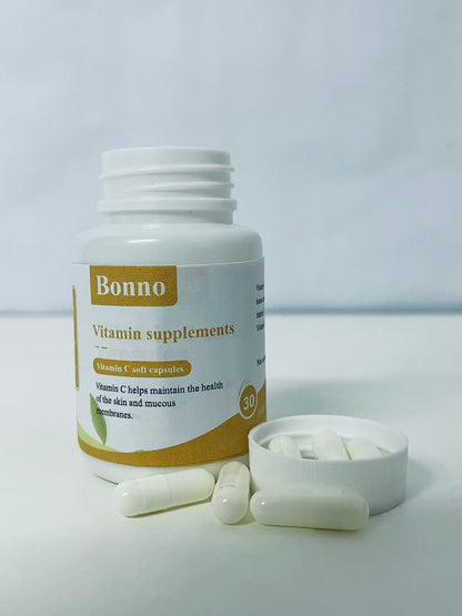 Bonno Vitamin C Capsules (30 Count) - High-Potency Vitamin C Supplement for Skin & Mucous Membrane Health, Easy-to-Absorb, Preservative-Free Daily Antioxidant Support