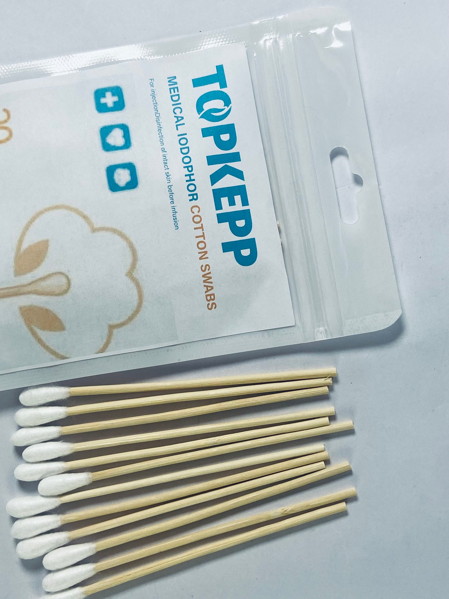 TOPKEPP Medical Cotton Swabs, Cotton Swabs with Wooden Sticks, 20 Count