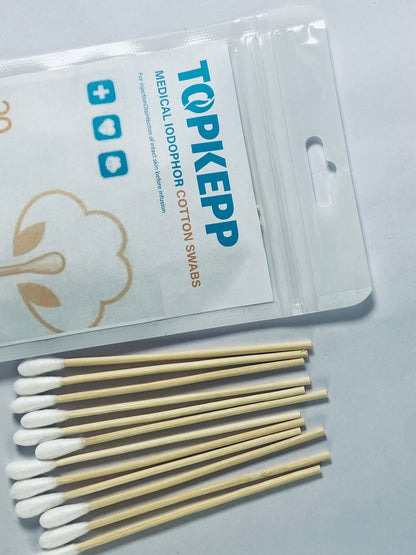 TOPKEPP Medical Cotton Swabs, Cotton Swabs with Wooden Sticks, 20 Count