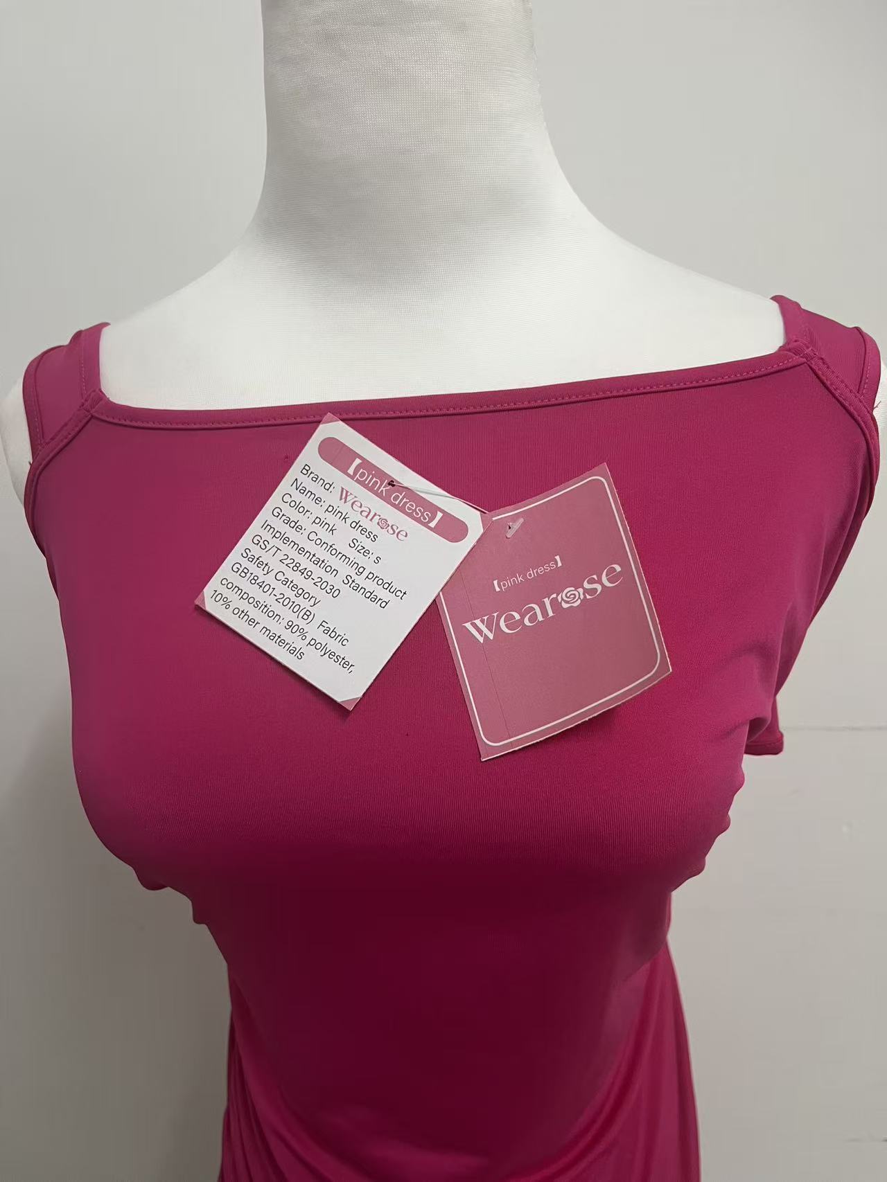 Wearose Pink Sleeveless Dress - Asymmetric One-Shoulder with Side Ruching