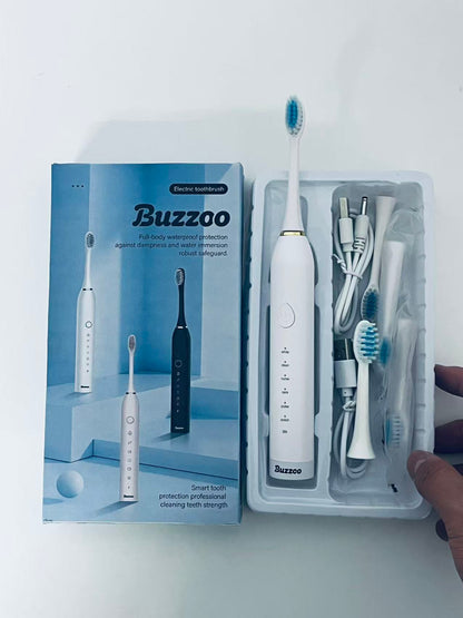 Buzzoo Full-Body Waterproof Sonic Electric Toothbrush - Multi-Mode Teeth Cleaning Set (with Replacement Heads)