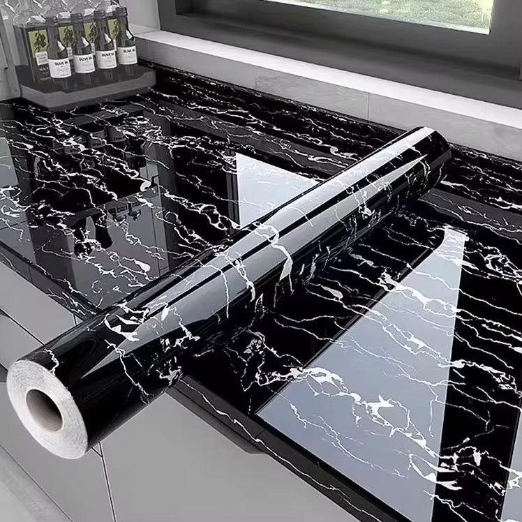 HISPACE Wall stickers Abyssaly Black and White Marble Contact Paper, Granite Kitchen Wallpaper Peel and Stick Countertops