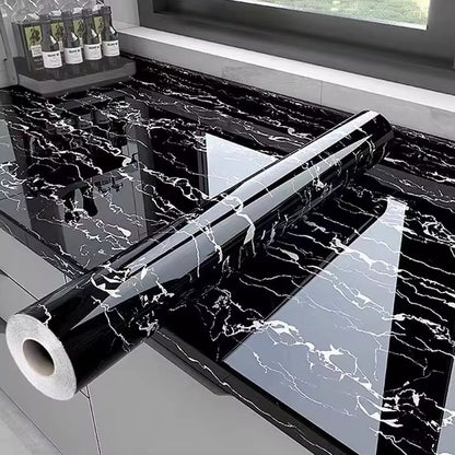 HISPACE Wall stickers Abyssaly Black and White Marble Contact Paper, Granite Kitchen Wallpaper Peel and Stick Countertops