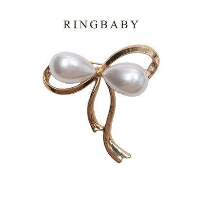 RINGBABY Brooches for clothing,Elegant Bowknot Imitation Pearl Brooch Dress Suit Bag Embellished Pins for Wedding Jewelry or Gifts