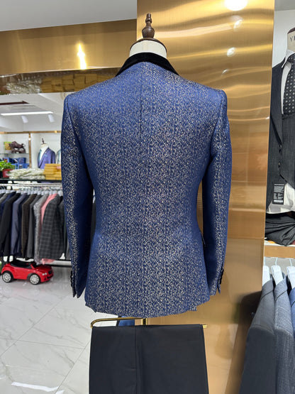 GLAMONIQUE Suits Men's Brilliant Silk Blazer for Casual Groom Party,Shawl Lapel One Button Suit Jacket