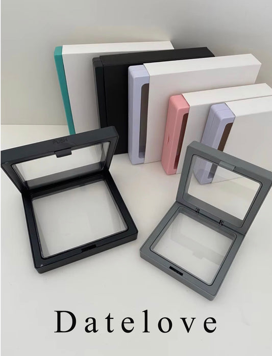 Datelove Jewelry organizer cases Jewelry Boxes, Portable 3D Floating Small Frame Display Stand Transparent Window Jewelrys Case PE Film Jewelry Organizers and Storage