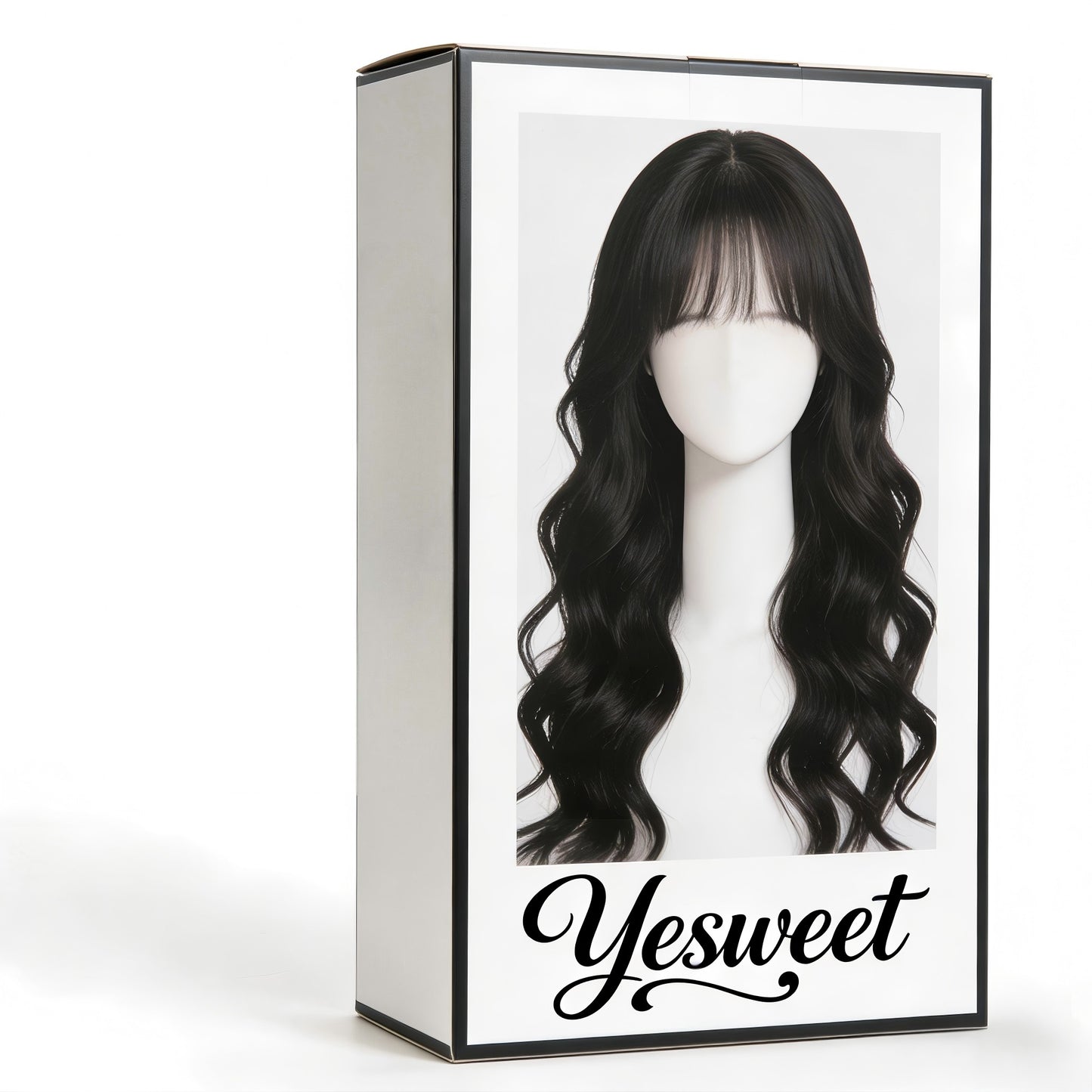 Yesweet Natural Long Wave Curly Wig with Air Bangs, Realistic Synthetic Hair Wig for Women, Daily Wear High-Heat Resistant Fiber Full Wig, Stylish & Versatile Hairpiece