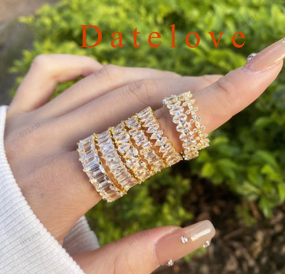 Datelove Rings [jewelry] White Gold Plated Cubic Zirconia Three-in-One Halo Wedding Engagement Promise Eternity Ring for Women