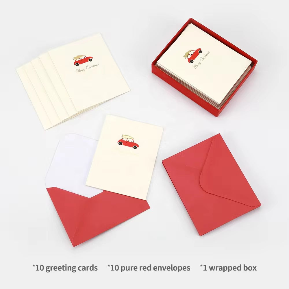 HISPACE Printed greeting cards 10 Glittery Assorted Christmas Cards with Envelopes & 1 wrapped box