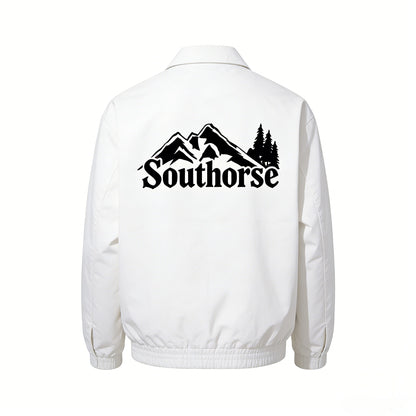 Southorse Men's Outdoor Mountain Print Anoraks Jacket, Loose Turn-Down Collar Zip-Up Casual Coat, White
