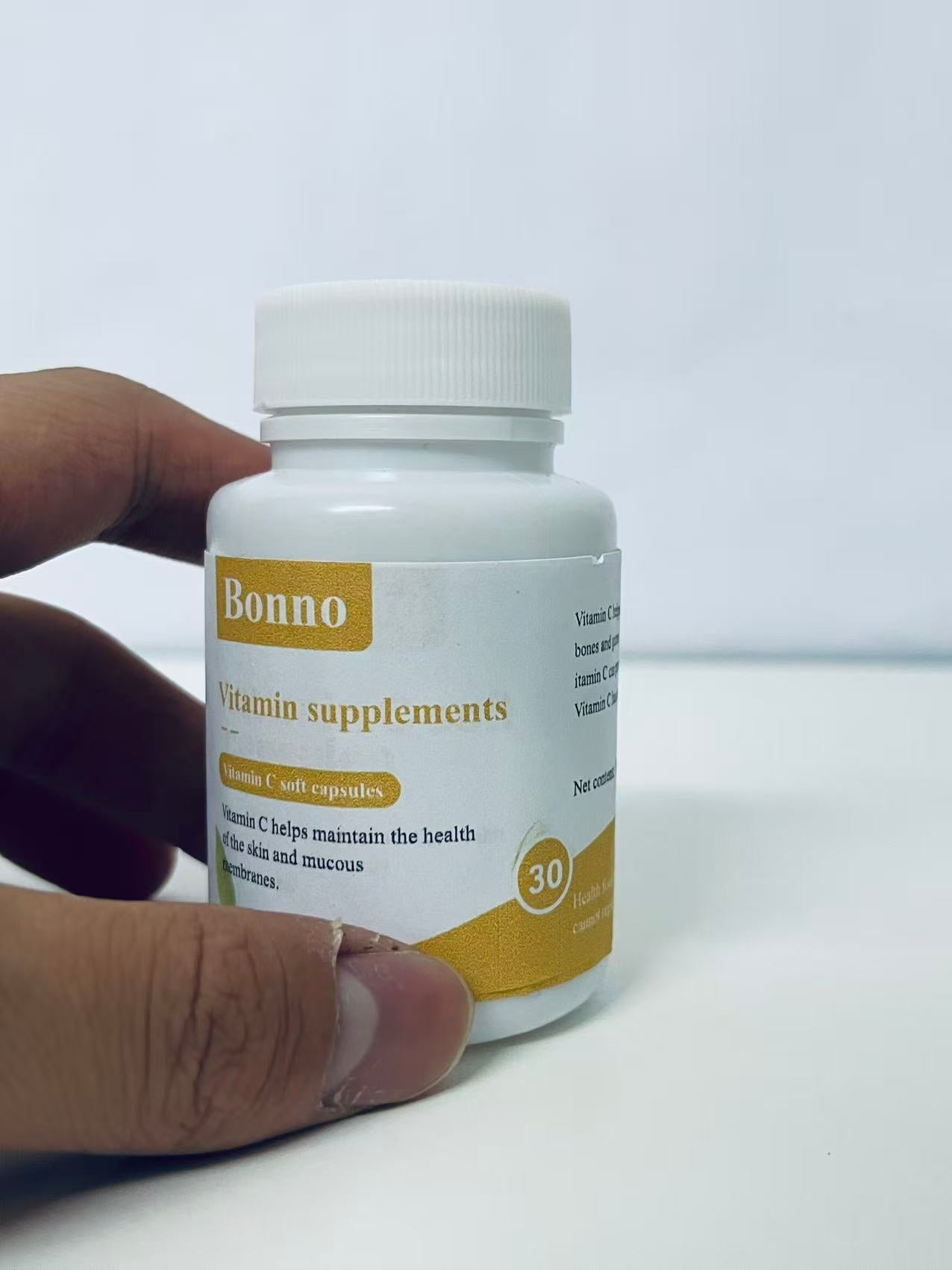 Bonno Vitamin C Capsules (30 Count) - High-Potency Vitamin C Supplement for Skin & Mucous Membrane Health, Easy-to-Absorb, Preservative-Free Daily Antioxidant Support
