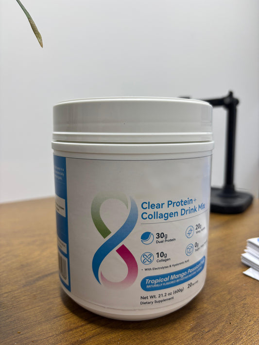 Collagen Clear Protein Powder with Electrolytes & Hyaluronic Acid, Tropical Mango Passionfruit Flavor, 21.2oz (600g) -Dietary and nutritional supplements
